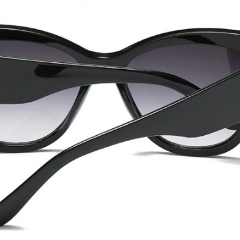 Cat‎ Eye Sunglasses Black Silver Accent Large Trendy